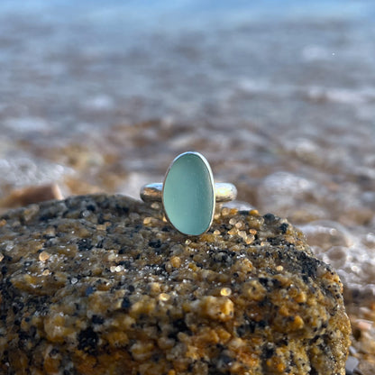 Soft blue sea glass ring size 7 by Mornington Sea Glass