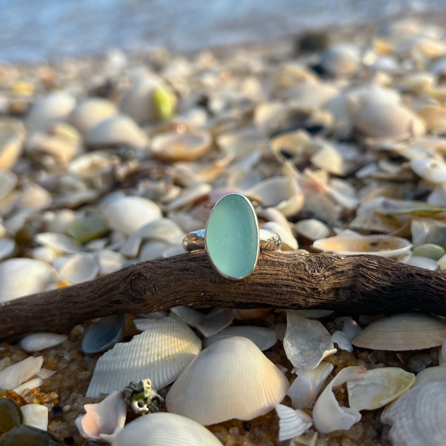 Soft blue sea glass ring size 7 by Mornington Sea Glass