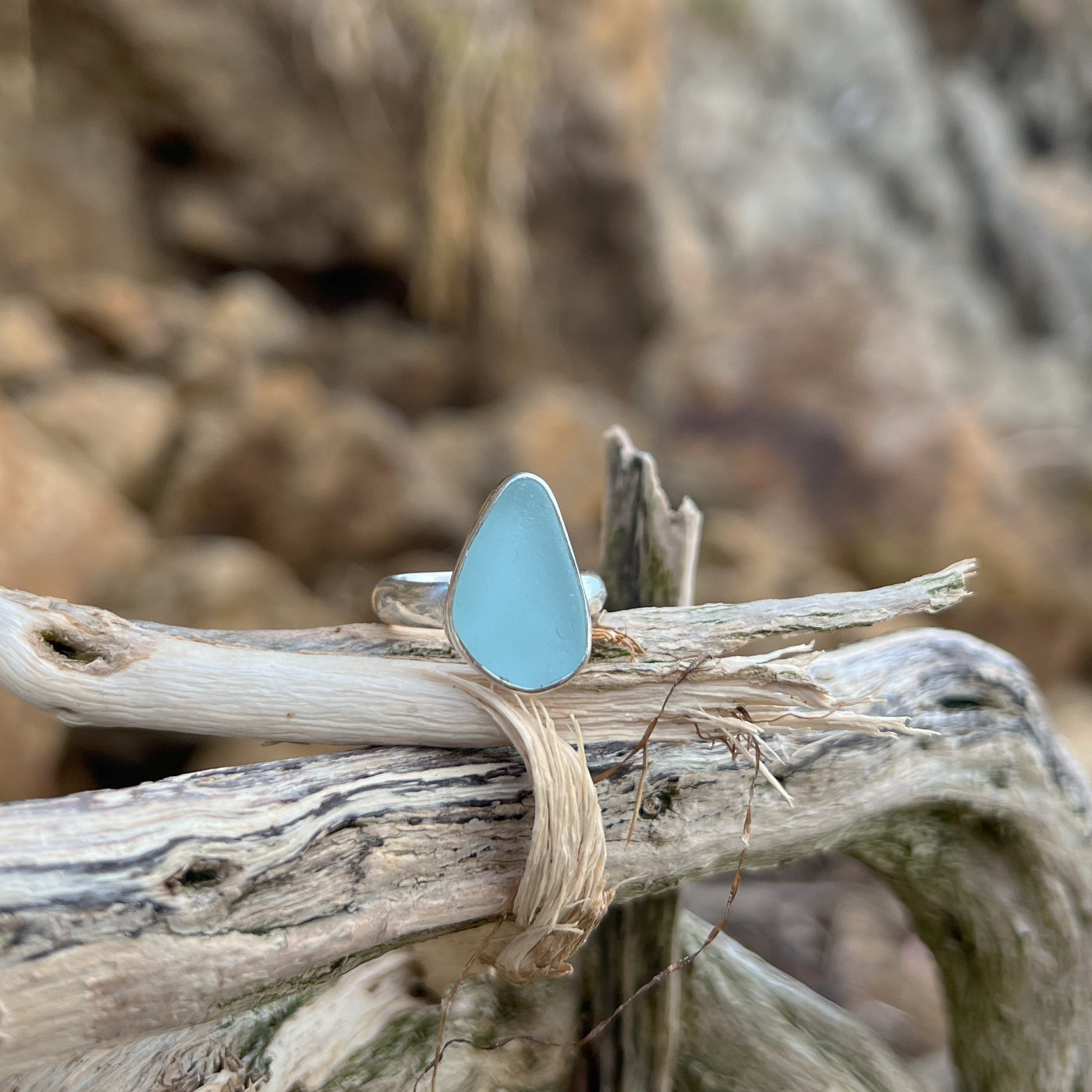 Soft blue sea glass ring Size 7 by Mornington Sea Glass