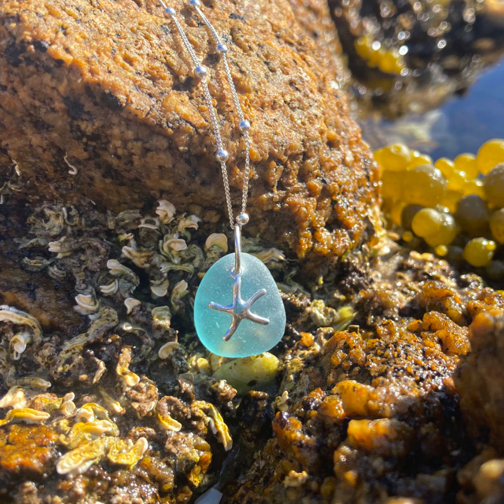 Teal Sea Glass Pendant | Sea Glass Jewelry | Village Rock Shop