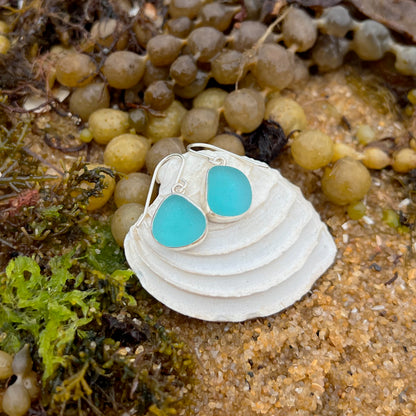 Ocean Teal sea glass set in silver earrings by Mornington Sea Glass