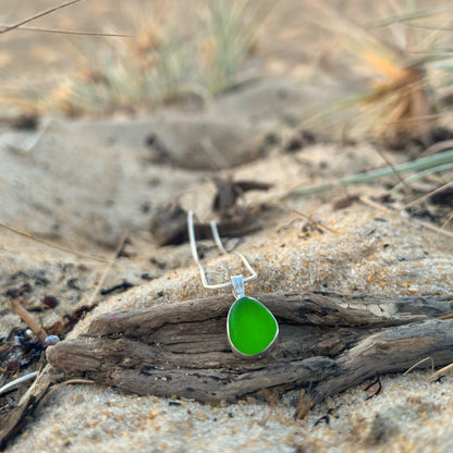 Green sea glass set in silver pendant by Mornington Sea Glass. Comes with either a 40 or 45cm sterling silver chain.