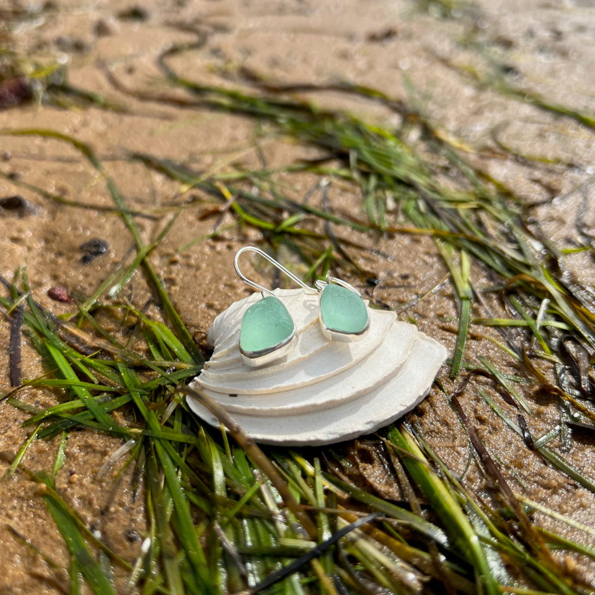 Silver seafoam sea glass earrings by Mornington Sea Glass