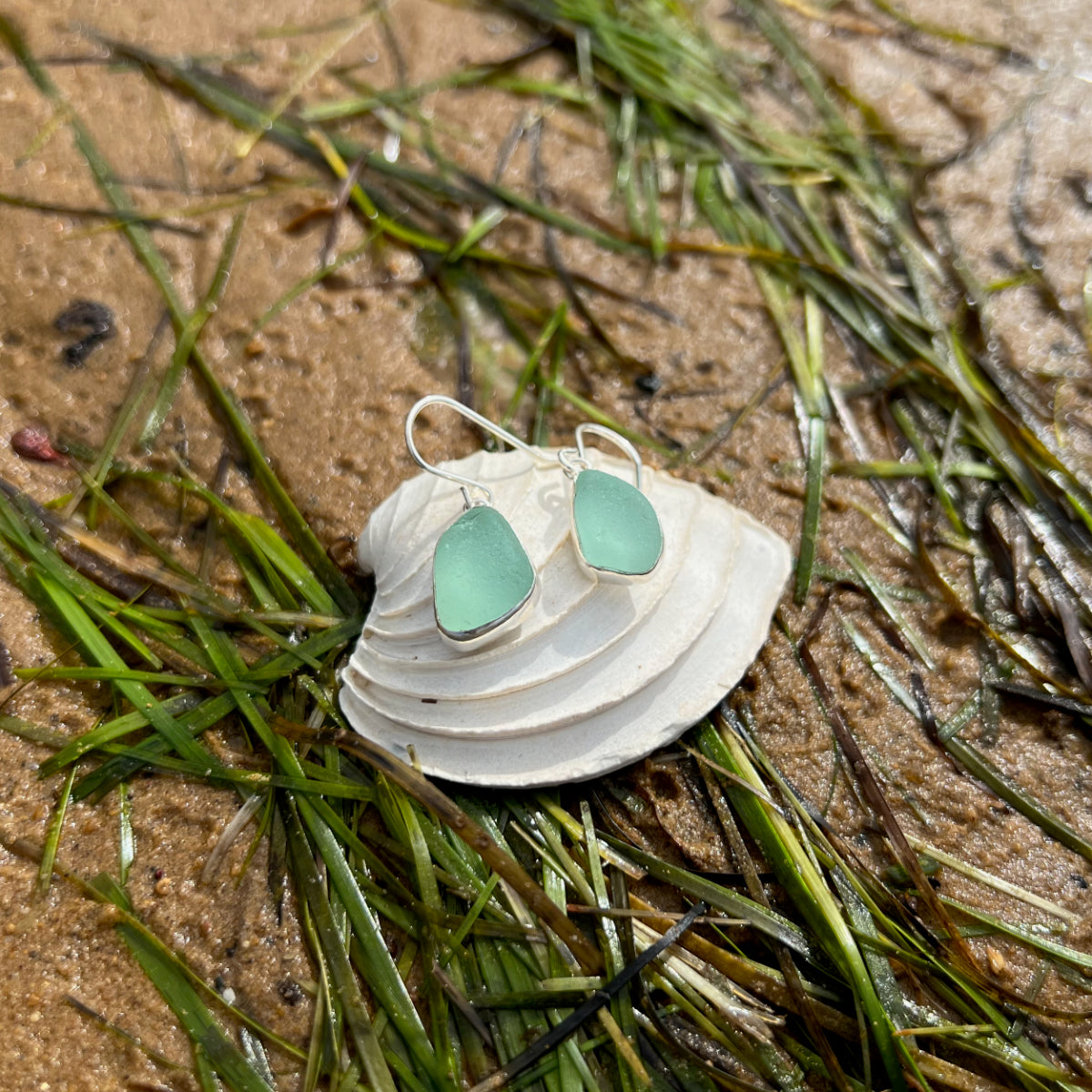 Silver seafoam sea glass earrings by Mornington Sea Glass