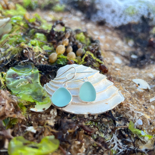 Silver seafoam sea glass earrings by Mornington Sea Glass